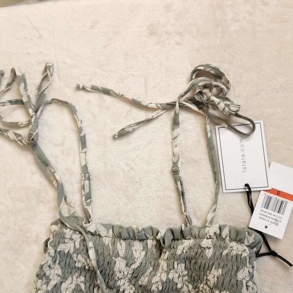 1.State Jumpsuit Women's Tie Shoulder Smocked Bodice Size Small Sage Gre… - Picture 10 of 16